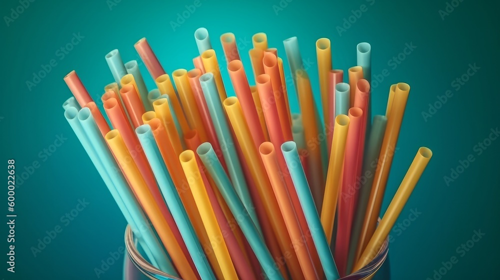 A colorful assortment of straws in a clear glass. Generative ai