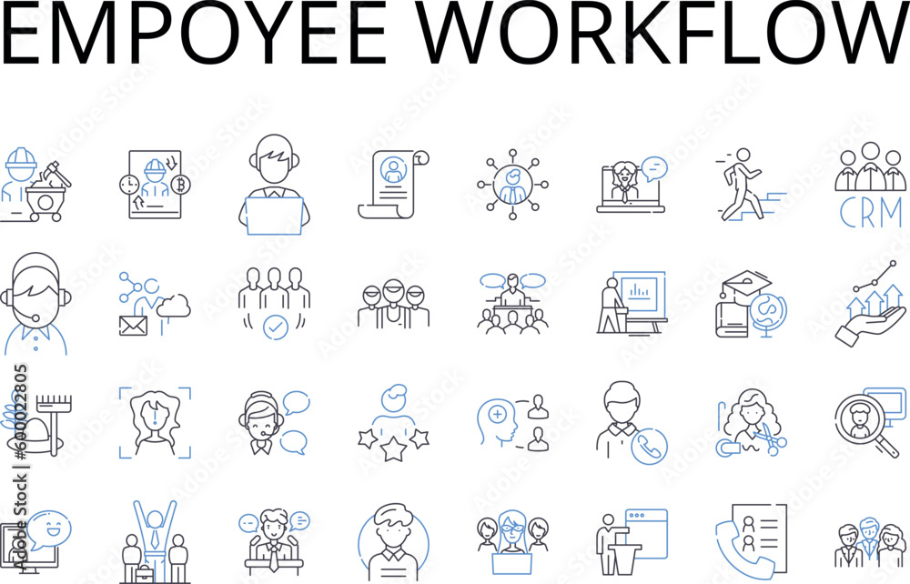 Empoyee workflow line icons collection. Staff process, Personnel sequence, Worker system, Labor management, Staff operations, Work structure, Work protocol vector and linear illustration. Job Empoyee workflow line icons collection. Staff process, Personnel sequence, Worker system, Labor management, Staff operations, Work structure, Work protocol vector and linear illustration. Job