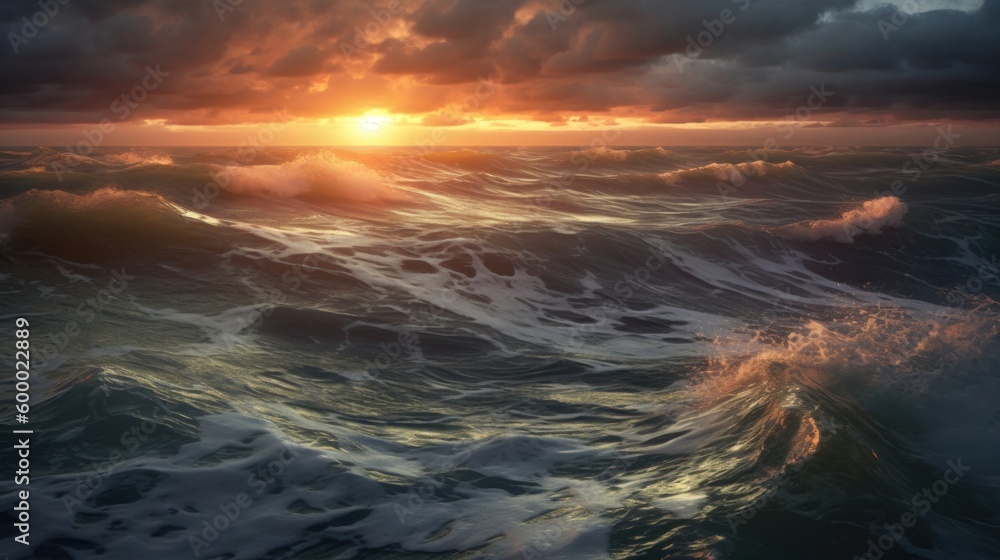 A serene ocean sunset painting with vibrant colors. Generative ai A serene ocean sunset painting with vibrant colors. Generative ai