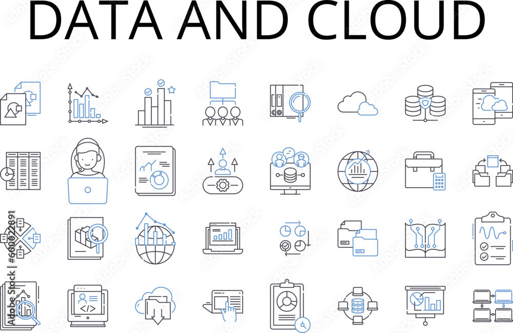 Data and cloud line icons collection. Analytics and insights, Innovation and progress, Content and marketing, Nerking and connectivity, Collaboration and teamwork, Investment and finance, Growth and Data and cloud line icons collection. Analytics and insights, Innovation and progress, Content and marketing, Nerking and connectivity, Collaboration and teamwork, Investment and finance, Growth and