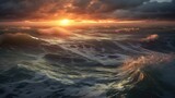 A serene ocean sunset painting with vibrant colors. Generative ai