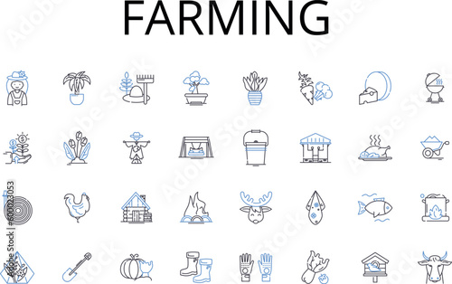 Farming line icons collection. Agriculture, Cultivation, Horticulture, Agribusiness, Gardening, Farm-to-table, Agronomy vector and linear illustration. Ranching,Homesteading,Agriscience outline signs