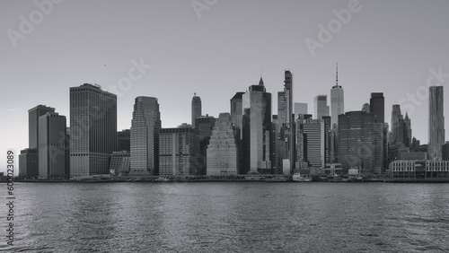 Panoramic view of Manhattan skyline from Brooklyn Bridge Park