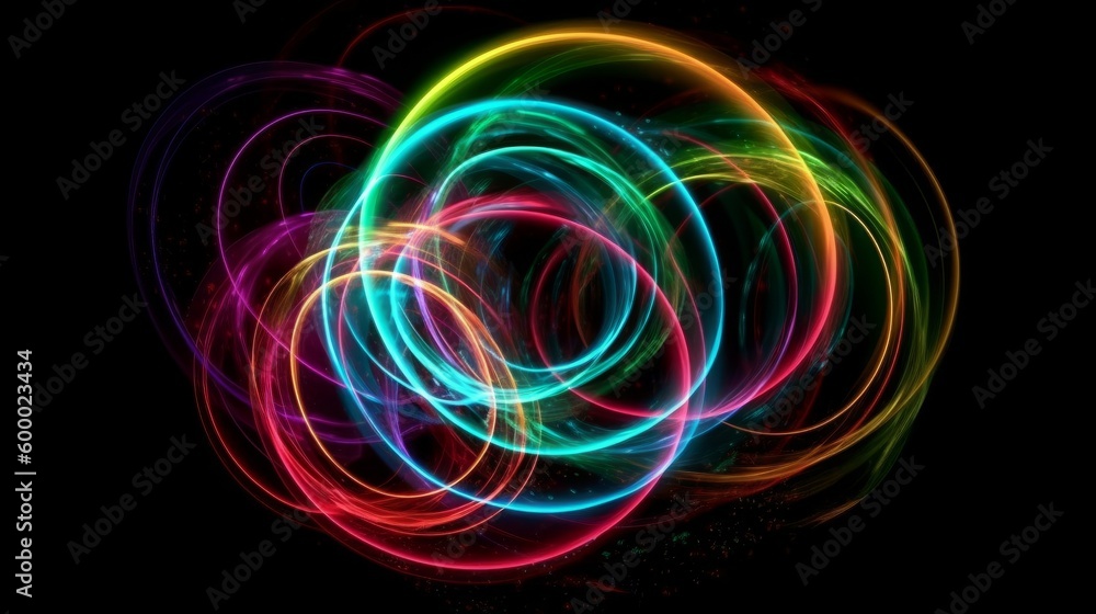 Obraz premium Multicolored circles on black background. Generative ai
