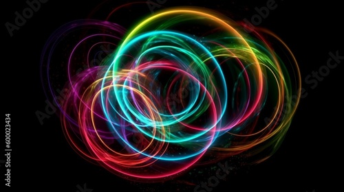Multicolored circles on black background. Generative ai