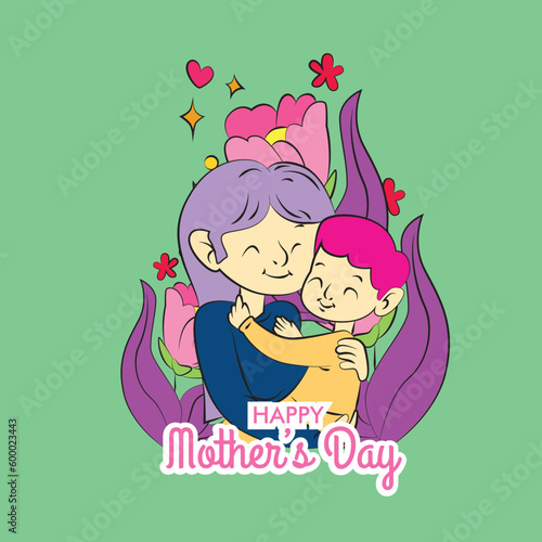 mother s day illustration with mom hug baby and floral frame