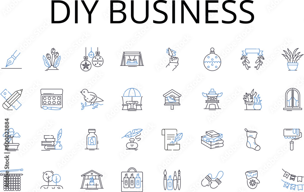 Diy business line icons collection. Handmade venture, Homemade enterprise, Bespoke business, Crafty company, Artisan endeavor, Artistic organization, Creative start-up vector and linear illustration Diy business line icons collection. Handmade venture, Homemade enterprise, Bespoke business, Crafty company, Artisan endeavor, Artistic organization, Creative start-up vector and linear illustration