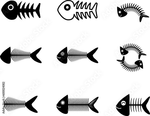 色々な魚の骨のイラストセット