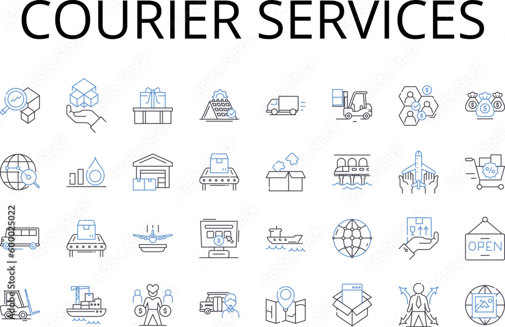 Courier services line icons collection. Freight delivery, Mail carriers, Package transports, Shipment handlers, Express shipments, Delivery agents, Parcel couriers vector and linear illustration Courier services line icons collection. Freight delivery, Mail carriers, Package transports, Shipment handlers, Express shipments, Delivery agents, Parcel couriers vector and linear illustration