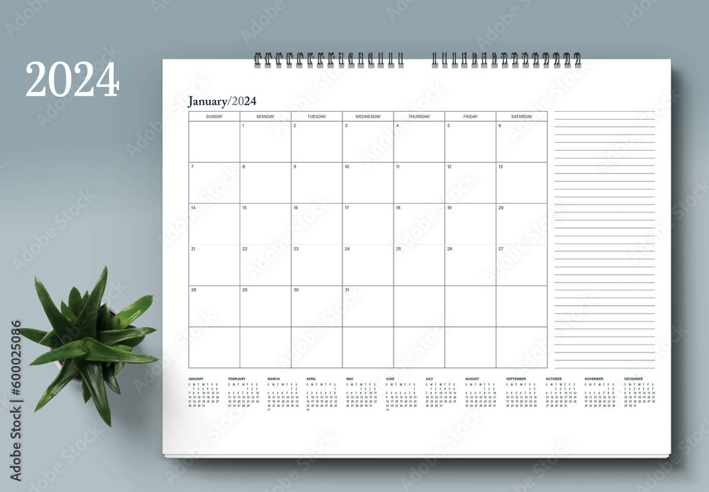 2024 Monthly Desk Planner Stock Template Adobe Stock