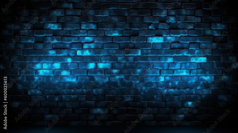 A brick wall illuminated by a blue light. Generative ai