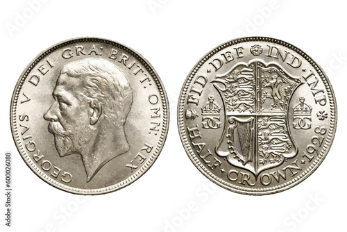 Old coin. Great Britain coin. United Kingdom. George V. Silver coin. Vector illustration.