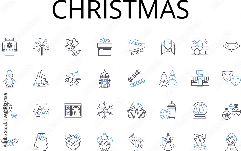 Christmas line icons collection. Yuletide, Noel, Holiday season, Festive season, December, Gift-giving, Merry-making vector and linear illustration. Family gatherings,Celebrations,Winter solstice