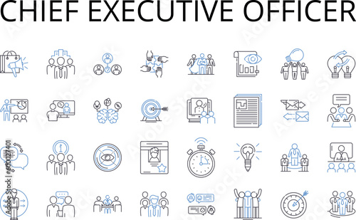 Chief Executive Officer line icons collection. President Elect, Senior Manager, Managing Director, General Counsel, Financial Officer, Marketing Specialist, Operations Manager vector and linear