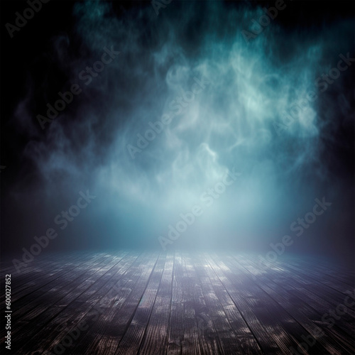 Dark blue fog wooden floor abstract background Generative AI