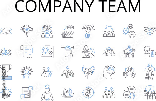 Company team line icons collection. Business group, Corporation squad, Enterprise staff, Organization gang, Firm unit, Institution crew, Company posse vector and linear illustration. Establishment