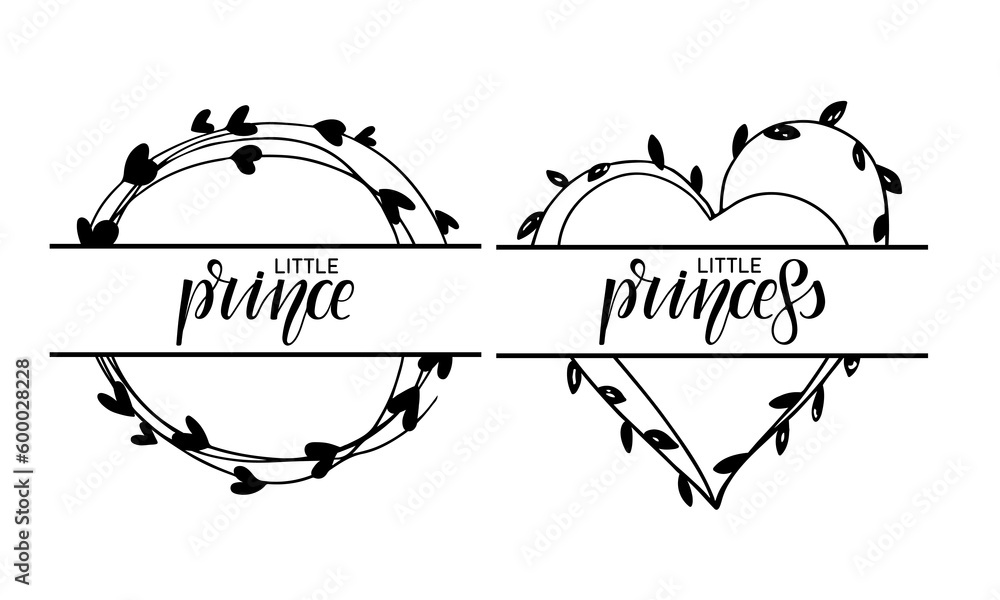 Hand drawn Wreaths with little prince, little princess calligraphy ...