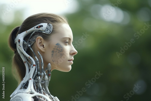 a woman half-robot or a hum...