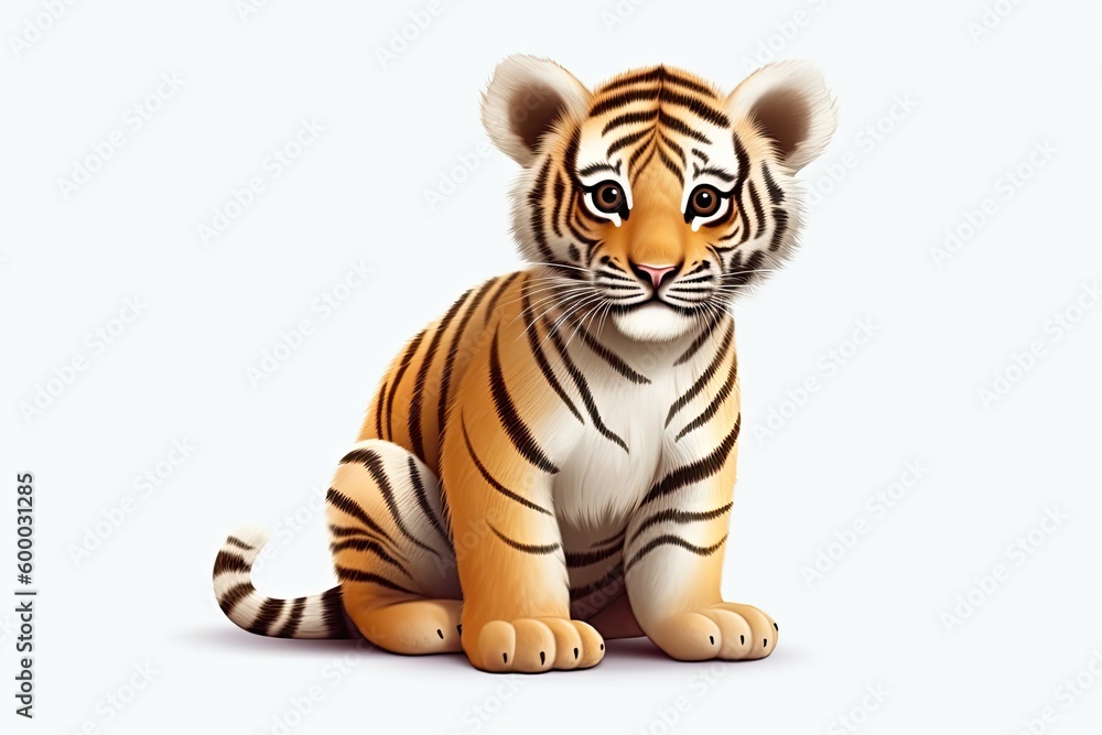 Obraz premium small tiger sitting on a white floor Generative AI