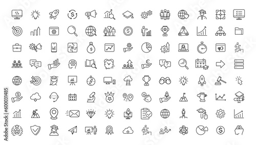 Development   Start up thin line icons set. Development editable stroke icon. Start up symbols collection.