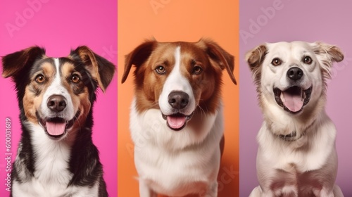  Beautiful Shelter Dogs on Colored Background - Generative AI © Thaksahara