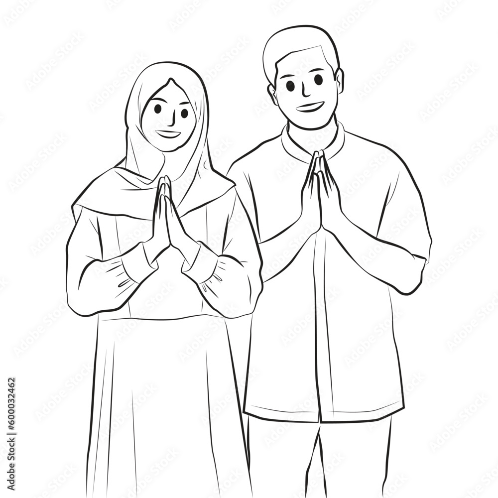 Muslim couple with greeting gesture