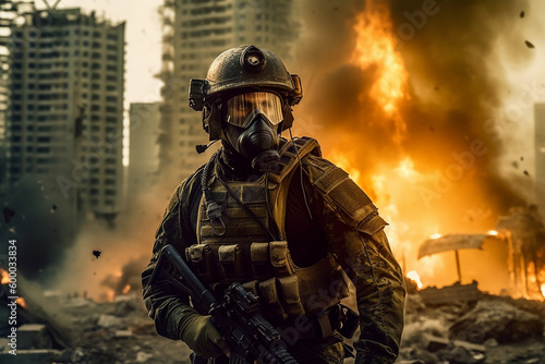 a soldier with a helmet and...