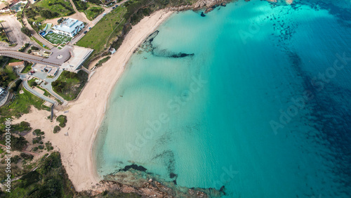 Santa Teresa Gallura is a town on the northern tip of Sardinia, on the Strait of Bonifacio, in the province of Sassari, Italy. Fhotographed from the  top with a drone photo
