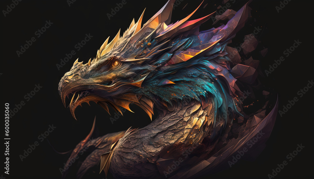 Dragon animal abstract wallpaper. Contrast background mythical creature in vivid colors generative ai Dragon animal abstract wallpaper. Contrast background mythical creature in vivid colors generative ai