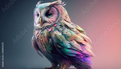 Owl abstract wallpaper. Soft background with cute bird in Pastel colors generative ai photo