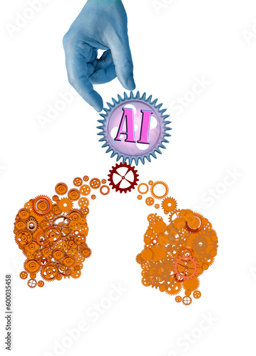 ai artificial inteligence hand finger gear isolated for background photo