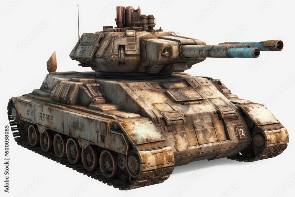 an antique military tank isolated on a white background Generative AI