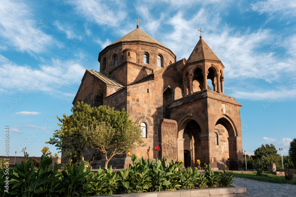 View of Saint Hripsime Church on sunny summer evening. Vagharshapat, Armenia.
