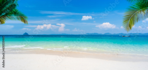 Abstract Blurred image of Tropical beautiful sand beach and clear water with copy space, Summer vacation