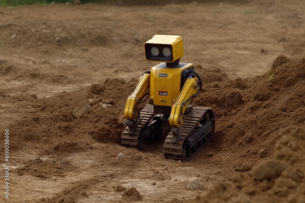 robotic figure perched atop a heap of soil and debris Generative AI robotic figure perched atop a heap of soil and debris Generative AI