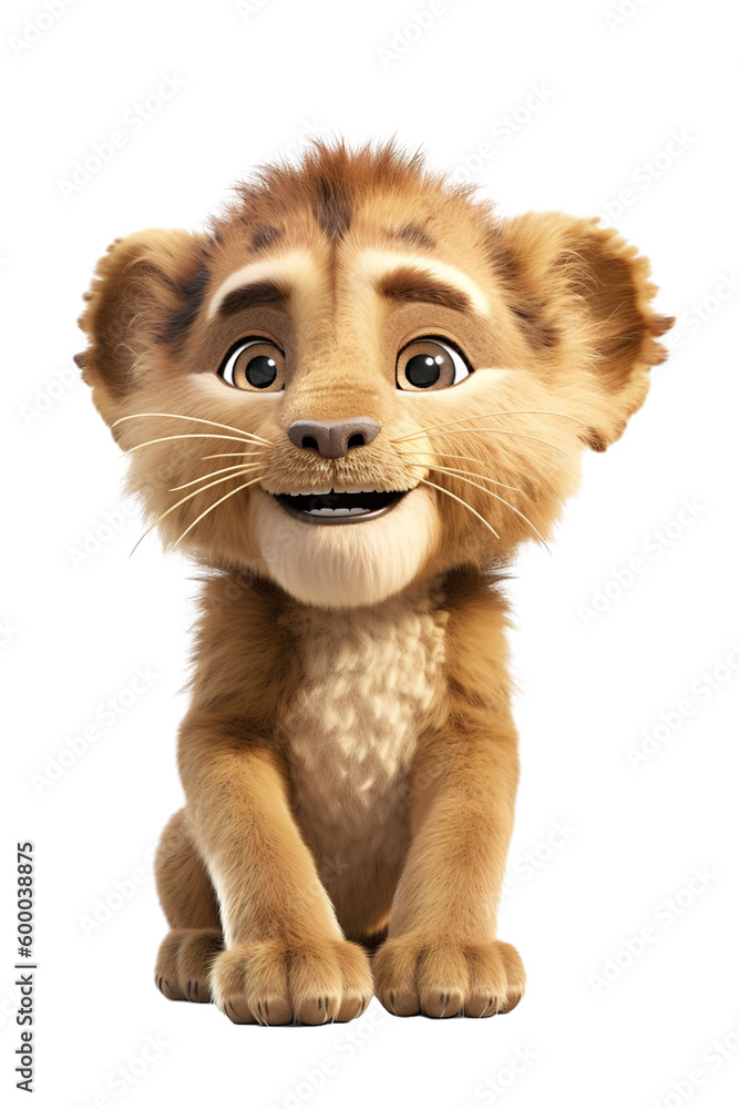 a realistic of a happy, furry, and cute lion cartoon style a realistic of a happy, furry, and cute lion cartoon style
