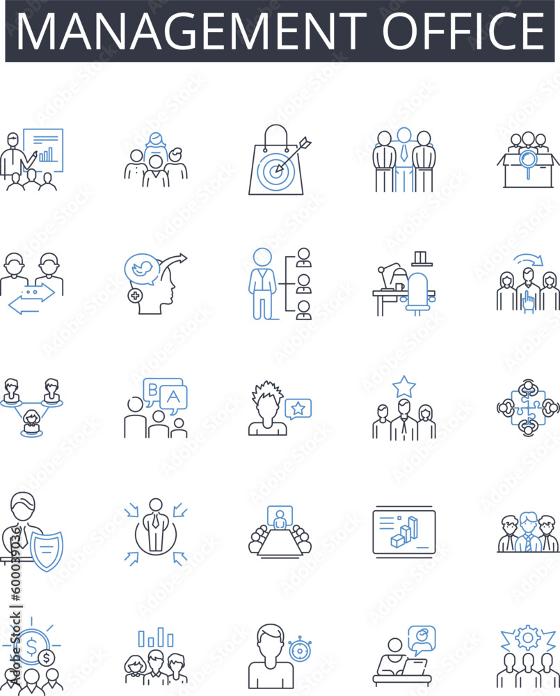 Management office line icons collection. Administration department, Governance center, Supervisory agency, Leadership quarters, Directional unit, Oversight hub, Executive office vector and linear Management office line icons collection. Administration department, Governance center, Supervisory agency, Leadership quarters, Directional unit, Oversight hub, Executive office vector and linear