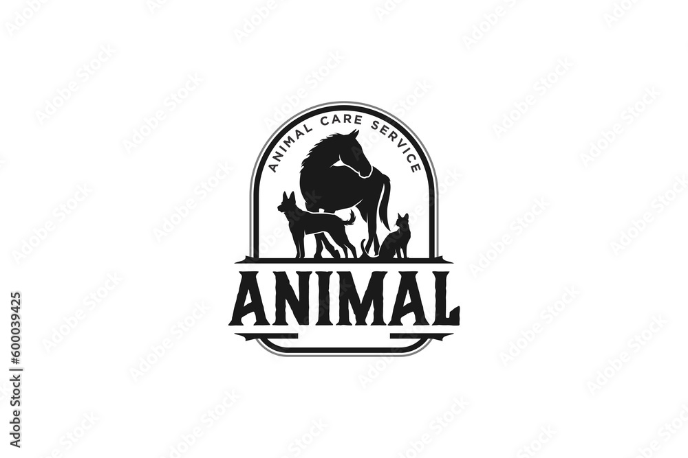 Animal care vet logo design dog horse cat illustration Animal care vet logo design dog horse cat illustration