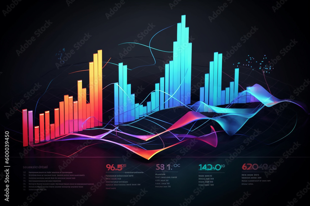 Big data analysis colorful report. Info graphic with graphs and charts. Generative AI
