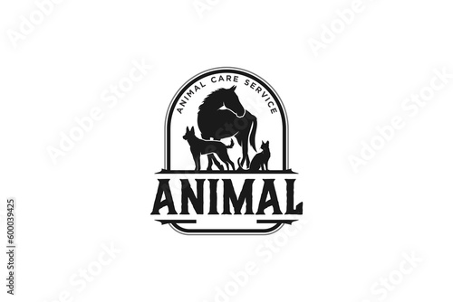 Animal care vet logo design dog horse cat illustration