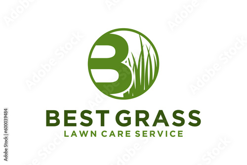 Lawn care service B initial logo design landscaping grass icon symbol 