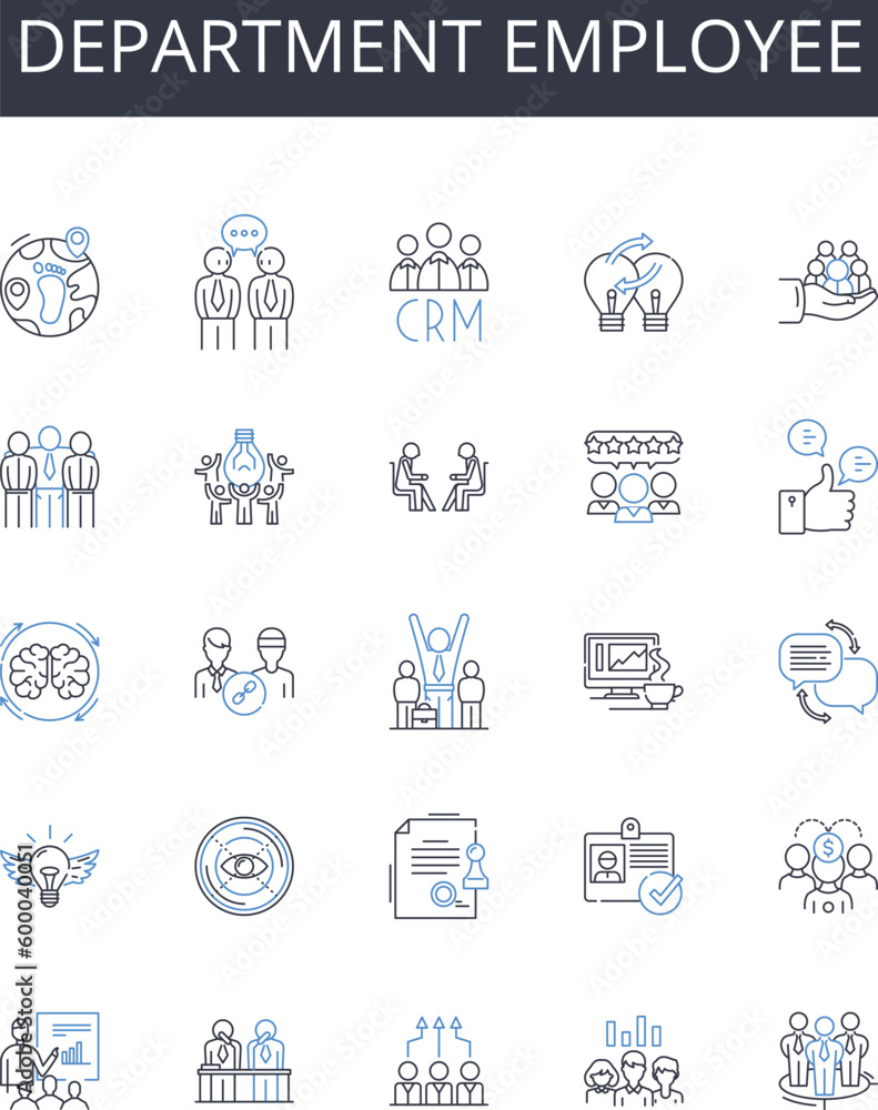 Department employee line icons collection. Team member, Staff worker, Division personnel, Unit staff, Company worker, Branch employee, Office staff vector and linear illustration. Organizational Department employee line icons collection. Team member, Staff worker, Division personnel, Unit staff, Company worker, Branch employee, Office staff vector and linear illustration. Organizational