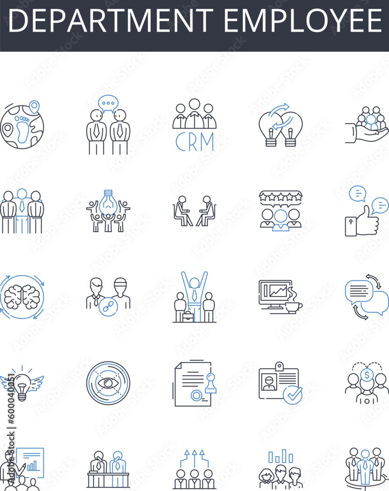 Department employee line icons collection. Team member, Staff worker, Division personnel, Unit staff, Company worker, Branch employee, Office staff vector and linear illustration. Organizational