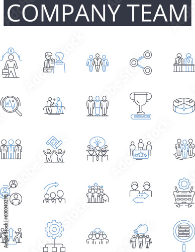 Company team line icons collection. Business group, Corporation squad, Enterprise staff, Organization gang, Firm unit, Institution crew, Company posse vector and linear illustration. Establishment