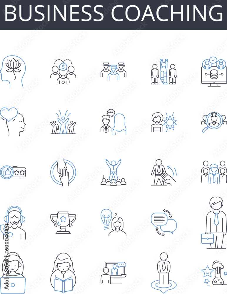 Business coaching line icons collection. Life coaching, Executive coaching, Leadership training, Career counseling, Performance coaching, Employee development, Team building vector and linear Business coaching line icons collection. Life coaching, Executive coaching, Leadership training, Career counseling, Performance coaching, Employee development, Team building vector and linear