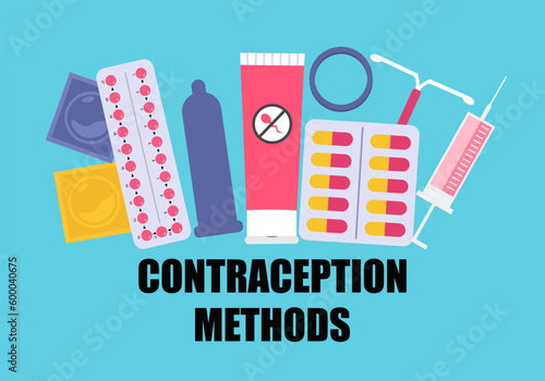 Contraception methods concept vector illustration. Birth control.