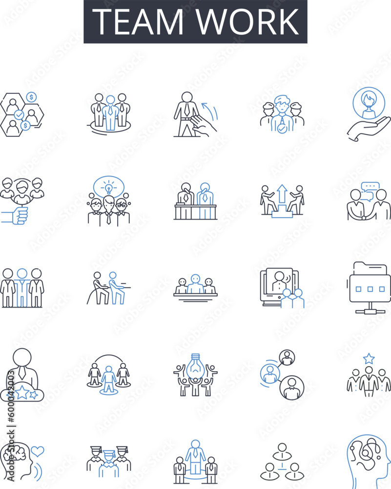 Team work line icons collection. Cooperation support, Leadership guidance, Trust bond, Collaboration partnership, Unity alliance, Communication connection, Synergy harmony vector and linear