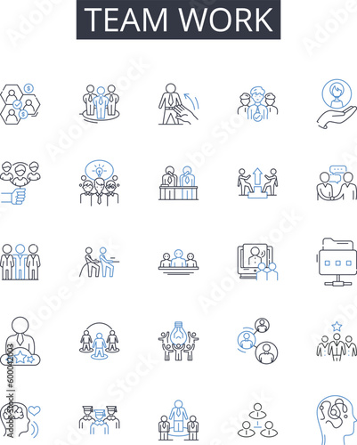 Team work line icons collection. Cooperation support  Leadership guidance  Trust bond  Collaboration partnership  Unity alliance  Communication connection  Synergy harmony vector and linear