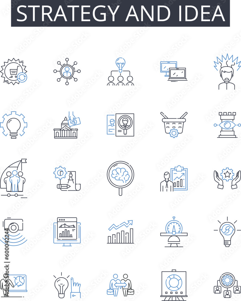 Strategy and idea line icons collection. Purpose and objective, Vision and mission, Plan and scheme, Approach and method, Direction and instruction, Game plan and tactic, Roadmap and itinerary vector