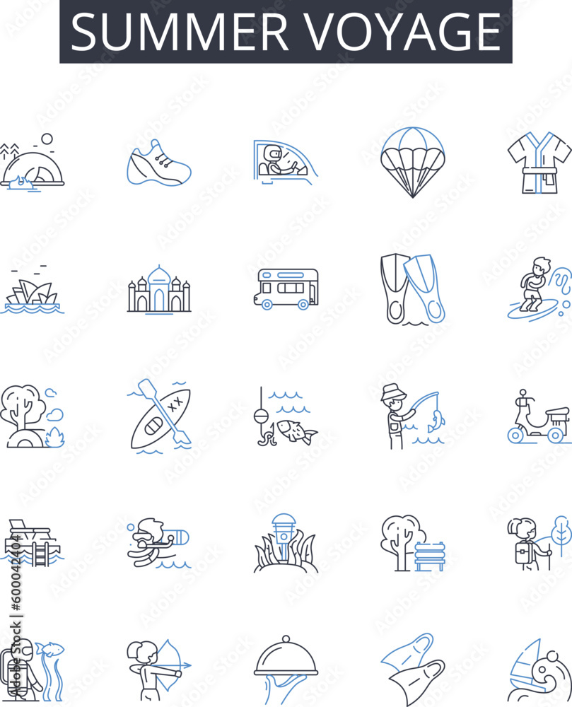 Summer voyage line icons collection. Beach excursion, Winter retreat ...